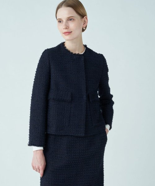 ミックスヤーンツイード ノーカラージャケット 