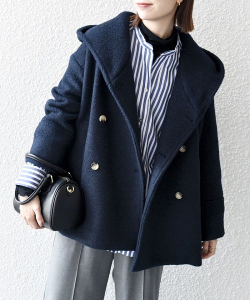 SHIPS any: ナッピング フード ショート コート 