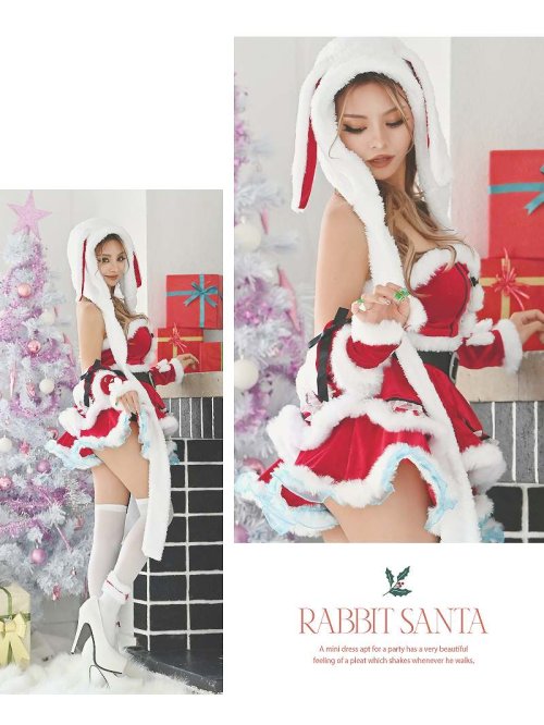 サンタ コスプレ サンタ バニー アニマル 赤 ピンク 白 かわいい うさぎ おそろい ギャル Ryuyu サンタ ピンク 雑誌