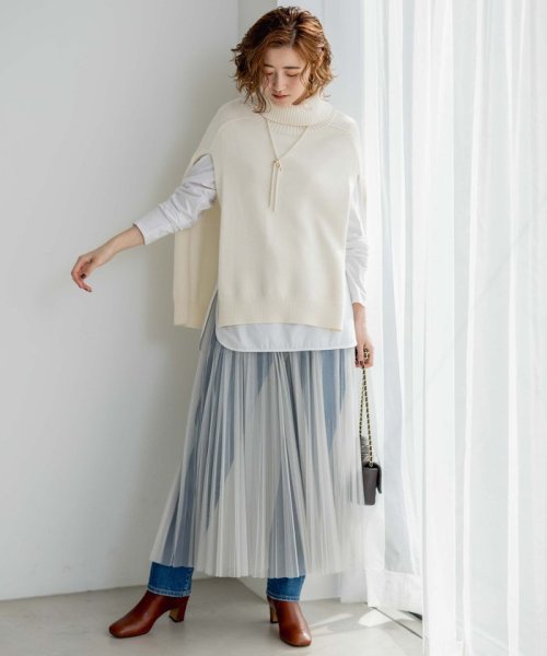 【洗える】チュール プリーツ スカート 