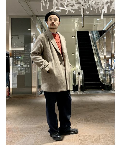 【MANTECO】チェック柄 ウール ショールカラー ハーフコート / チェスタ 