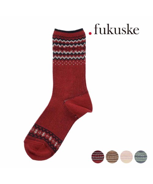 dotfukuske(．ｆｕｋｕｓｋｅ)/福助 公式 .fukuske : ノルディック柄 3トーンカラー クルー丈 靴下 毛混ジャガード編み 00W3J123/img01
