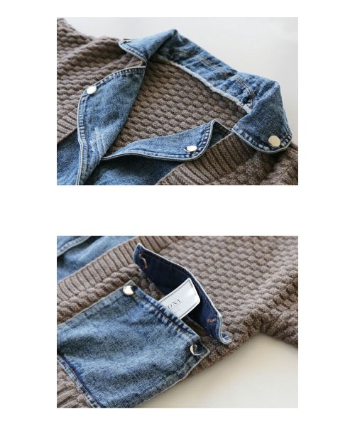 アウター レディース ブラウン ブルー 秋 冬 長袖 ニット デニム 個性派 切り替え 異素材 おしゃれ カジュアル デニムとニットの異素材ブルゾン 11 