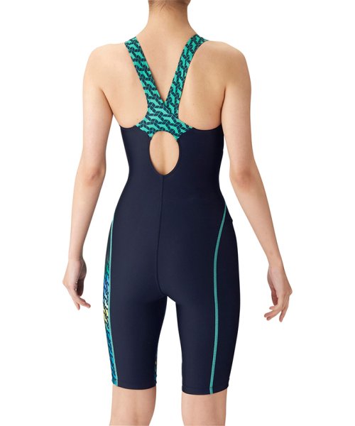 【アクアエクサ】ワンピーススパッツ（オープンバック・ハーフレッグ・ぴったりパッド）フィットネス AQUA EXA