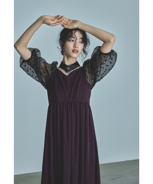 niana ニアナ パーティードレス 結婚式 ワンピース ドット シアー チョーカー付き Vネック バルーンスリーブ ボリューム袖 お呼ばれ パーティー 二次会 ニアナ お呼ばれ パーティー