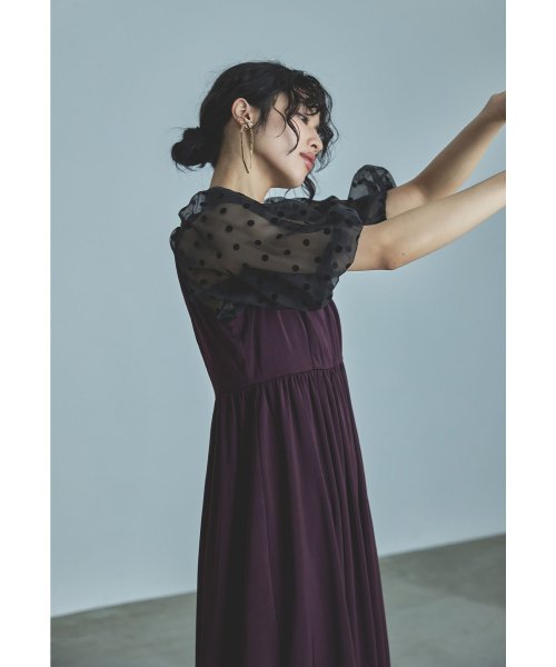 niana ニアナ パーティードレス 結婚式 ワンピース ドット シアー チョーカー付き Vネック バルーンスリーブ ボリューム袖 お呼ばれ パーティー 二次会 ニアナ お呼ばれ パーティー