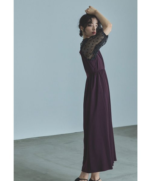 niana ニアナ パーティードレス 結婚式 ワンピース ドット シアー チョーカー付き Vネック バルーンスリーブ ボリューム袖 お呼ばれ パーティー 二次会 ニアナ お呼ばれ パーティー