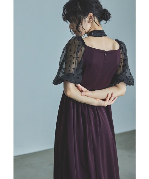 niana ニアナ パーティードレス 結婚式 ワンピース ドット シアー チョーカー付き Vネック バルーンスリーブ ボリューム袖 お呼ばれ パーティー 二次会 ニアナ お呼ばれ パーティー