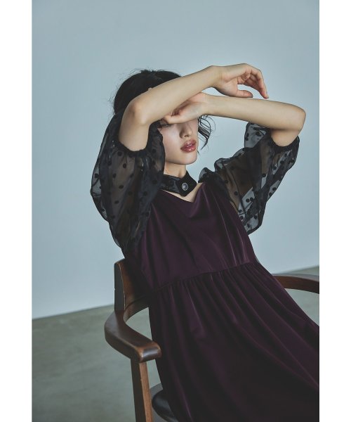 niana ニアナ パーティードレス 結婚式 ワンピース ドット シアー チョーカー付き Vネック バルーンスリーブ ボリューム袖 お呼ばれ パーティー 二次会 ニアナ お呼ばれ パーティー