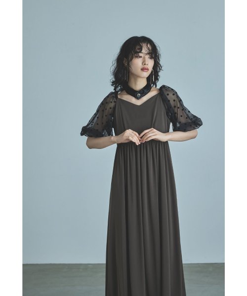 niana ニアナ パーティードレス 結婚式 ワンピース ドット シアー チョーカー付き Vネック バルーンスリーブ ボリューム袖 お呼ばれ パーティー 二次会 ニアナ お呼ばれ パーティー