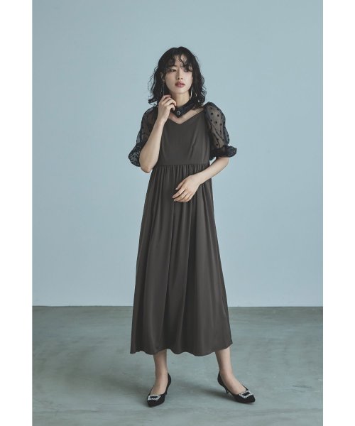 niana ニアナ パーティードレス 結婚式 ワンピース ドット シアー チョーカー付き Vネック バルーンスリーブ ボリューム袖 お呼ばれ パーティー 二次会 ニアナ お呼ばれ パーティー