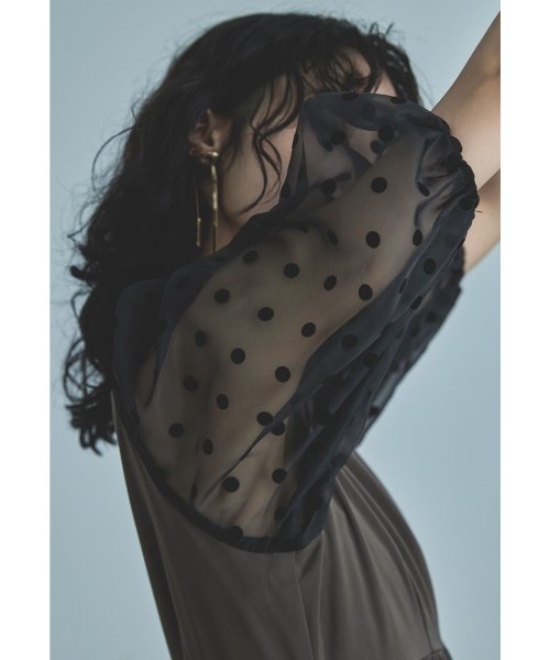 niana ニアナ パーティードレス 結婚式 ワンピース ドット シアー チョーカー付き Vネック バルーンスリーブ ボリューム袖 お呼ばれ パーティー 二次会 ニアナ お呼ばれ パーティー