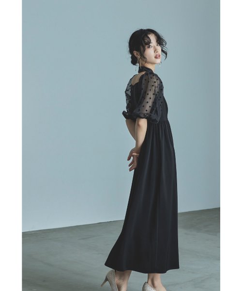 niana ニアナ パーティードレス 結婚式 ワンピース ドット シアー チョーカー付き Vネック バルーンスリーブ ボリューム袖 お呼ばれ パーティー 二次会 ニアナ お呼ばれ パーティー