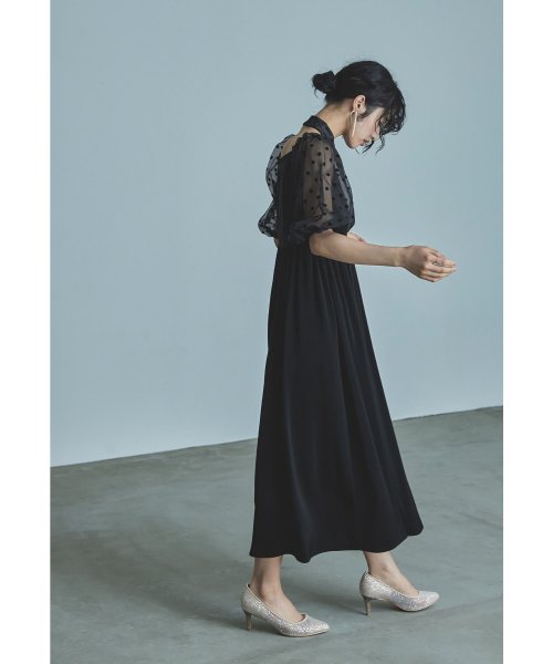 niana ニアナ パーティードレス 結婚式 ワンピース ドット シアー チョーカー付き Vネック バルーンスリーブ ボリューム袖 お呼ばれ パーティー 二次会 ニアナ お呼ばれ パーティー