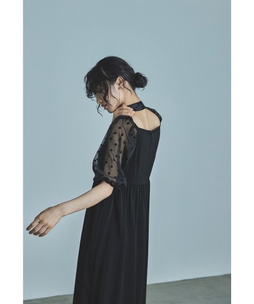 niana ニアナ パーティードレス 結婚式 ワンピース ドット シアー チョーカー付き Vネック バルーンスリーブ ボリューム袖 お呼ばれ パーティー 二次会 ニアナ お呼ばれ パーティー