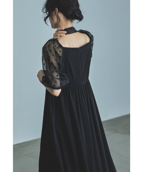 niana ニアナ パーティードレス 結婚式 ワンピース ドット シアー チョーカー付き Vネック バルーンスリーブ ボリューム袖 お呼ばれ パーティー 二次会 ニアナ お呼ばれ パーティー