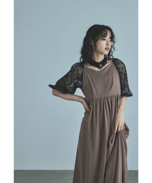 niana ニアナ パーティードレス 結婚式 ワンピース ドット シアー チョーカー付き Vネック バルーンスリーブ ボリューム袖 お呼ばれ パーティー 二次会 ニアナ お呼ばれ パーティー