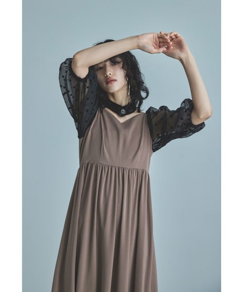 niana ニアナ パーティードレス 結婚式 ワンピース ドット シアー チョーカー付き Vネック バルーンスリーブ ボリューム袖 お呼ばれ パーティー 二次会 ニアナ お呼ばれ パーティー