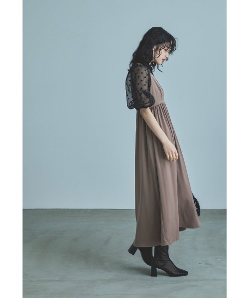 niana ニアナ パーティードレス 結婚式 ワンピース ドット シアー チョーカー付き Vネック バルーンスリーブ ボリューム袖 お呼ばれ パーティー 二次会 ニアナ お呼ばれ パーティー