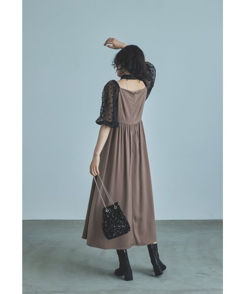 niana ニアナ パーティードレス 結婚式 ワンピース ドット シアー チョーカー付き Vネック バルーンスリーブ ボリューム袖 お呼ばれ パーティー 二次会 ニアナ お呼ばれ パーティー