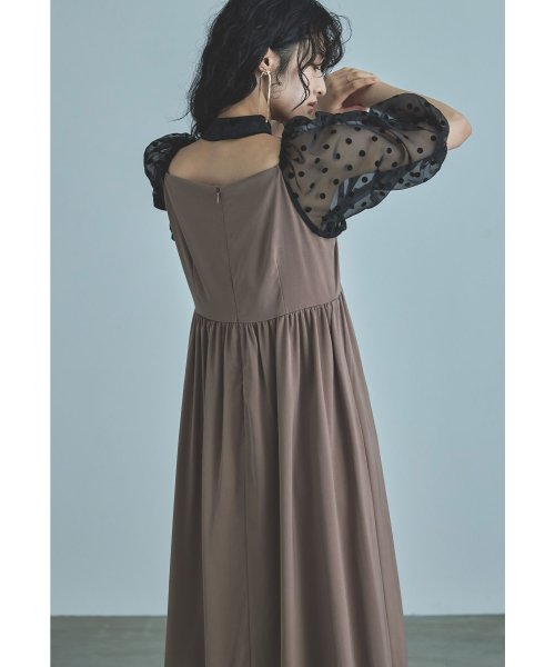 niana ニアナ パーティードレス 結婚式 ワンピース ドット シアー チョーカー付き Vネック バルーンスリーブ ボリューム袖 お呼ばれ パーティー 二次会 ニアナ お呼ばれ パーティー