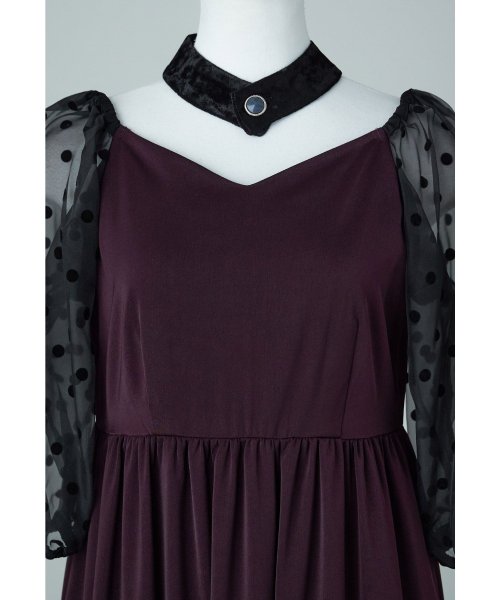 niana ニアナ パーティードレス 結婚式 ワンピース ドット シアー チョーカー付き Vネック バルーンスリーブ ボリューム袖 お呼ばれ パーティー 二次会 ニアナ お呼ばれ パーティー