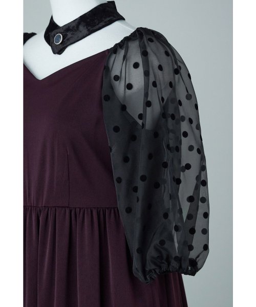 niana ニアナ パーティードレス 結婚式 ワンピース ドット シアー チョーカー付き Vネック バルーンスリーブ ボリューム袖 お呼ばれ パーティー 二次会 ニアナ お呼ばれ パーティー