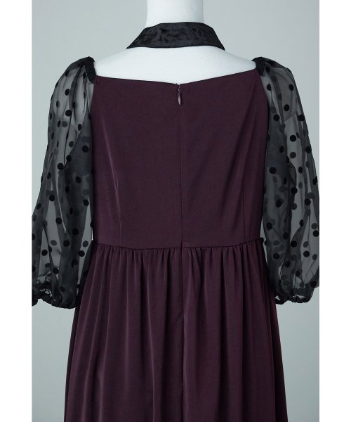 niana ニアナ パーティードレス 結婚式 ワンピース ドット シアー チョーカー付き Vネック バルーンスリーブ ボリューム袖 お呼ばれ パーティー 二次会 ニアナ お呼ばれ パーティー