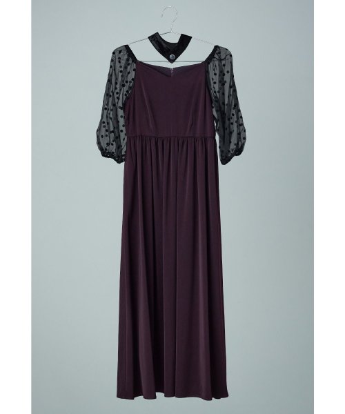 niana ニアナ パーティードレス 結婚式 ワンピース ドット シアー チョーカー付き Vネック バルーンスリーブ ボリューム袖 お呼ばれ パーティー 二次会 ニアナ お呼ばれ パーティー