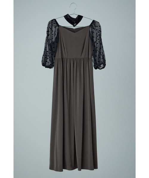 niana ニアナ パーティードレス 結婚式 ワンピース ドット シアー チョーカー付き Vネック バルーンスリーブ ボリューム袖 お呼ばれ パーティー 二次会 ニアナ お呼ばれ パーティー