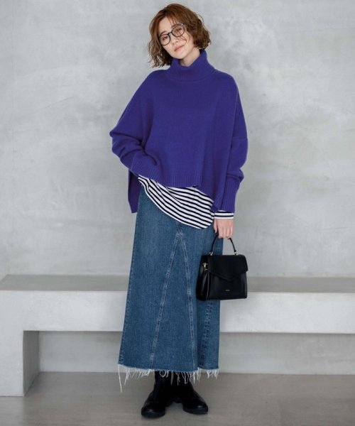 【洗える】ウールカシミヤ ニットポンチョ 