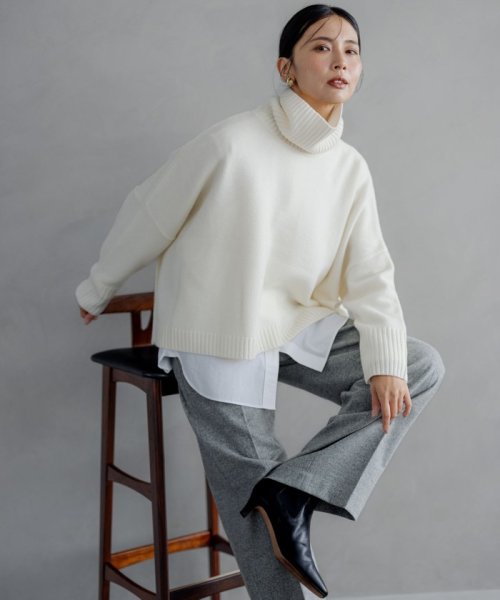 【洗える】ウールカシミヤ ニットポンチョ 