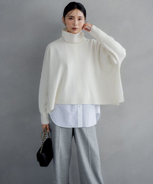 【洗える】ウールカシミヤ ニットポンチョ 