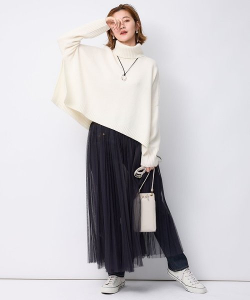 【洗える】ウールカシミヤ ニットポンチョ 