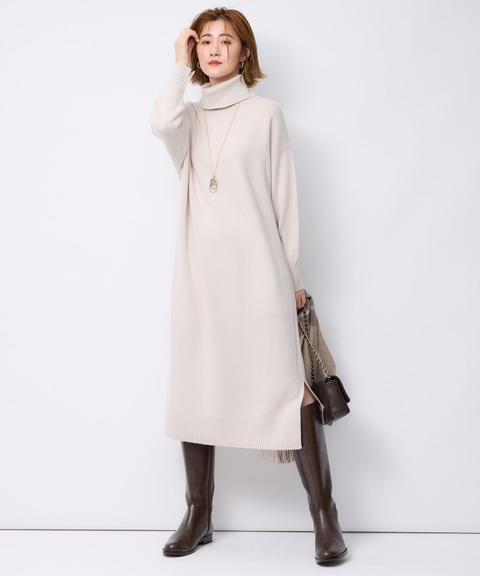 洗える】ウールカシミヤ タートルネック ニットワンピース(505797580