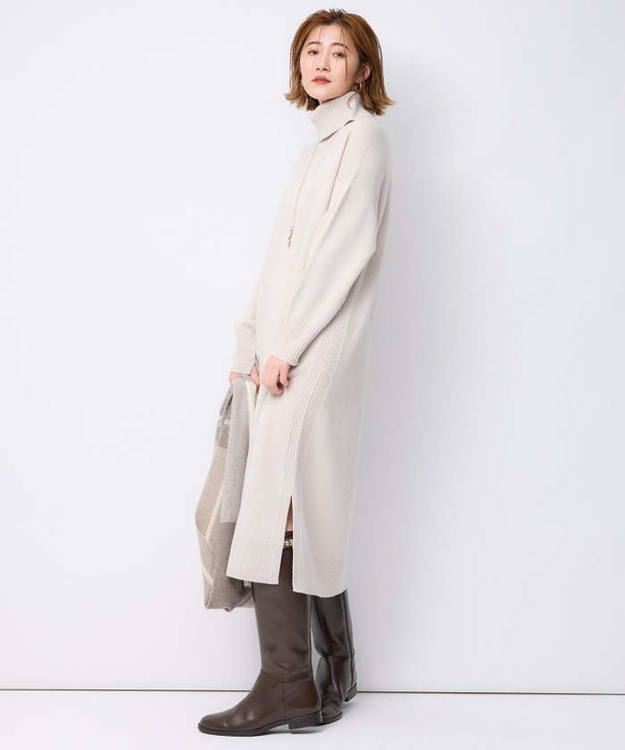 洗える】ウールカシミヤ タートルネック ニットワンピース(505797580