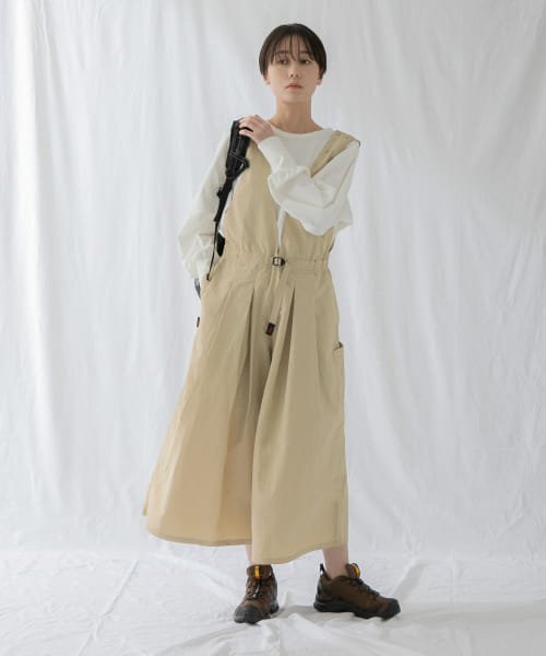 『別注』『撥水/2WAY仕様』GRAMICCI　アクティブナイロンサロペット パンツの2WAY仕様 165cm BEIGE