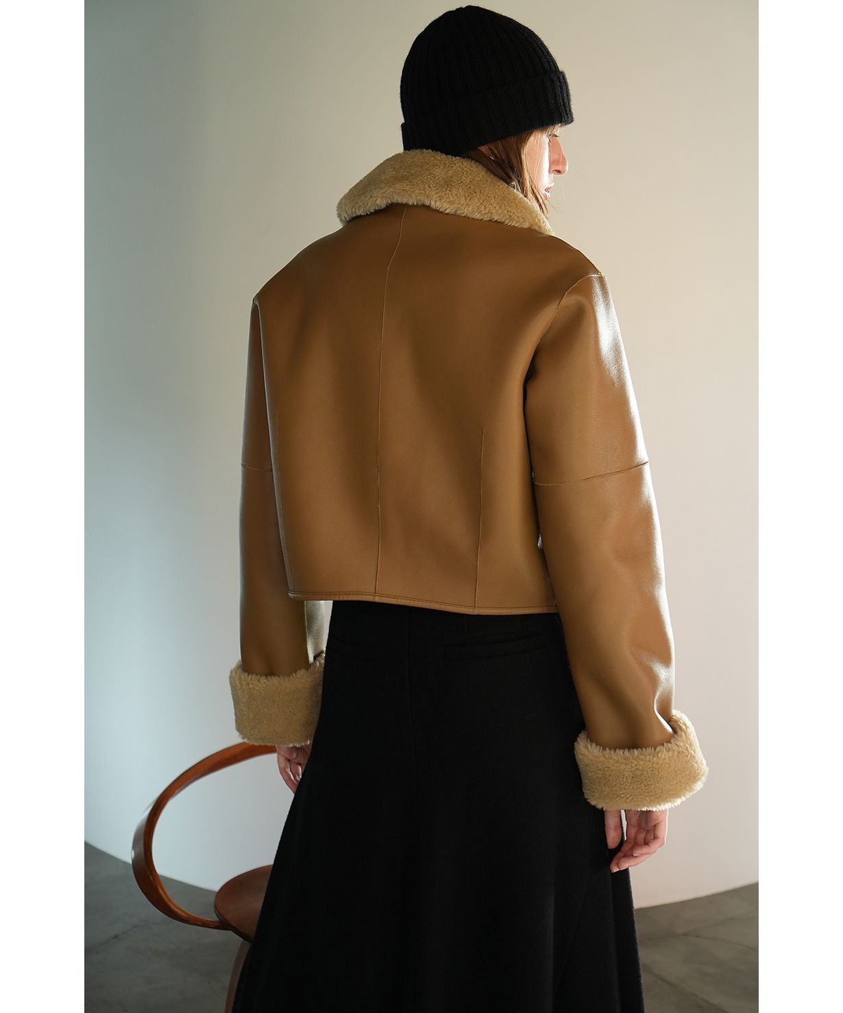 ジャケット・アウター VEGAN LEATHER BOA SHORT JACKET クラネ CLANE VEGAN LEATHER BOA SHORT JACKET （BLACK