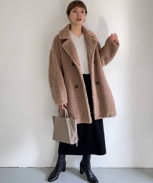 F by ROSSO　ボアダブルミドルコート by BROWN