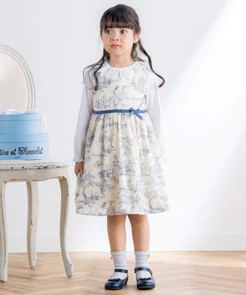 【日本製】トワルドジュイ柄カットドビージャンパースカート(110~130cm) ショコラ