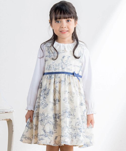 【日本製】トワルドジュイ柄カットドビージャンパースカート(110~130cm) ショコラ