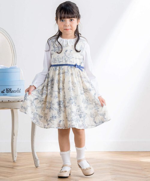 【日本製】トワルドジュイ柄カットドビージャンパースカート(110~130cm) ショコラ