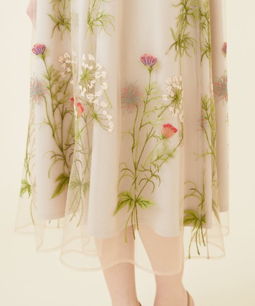 フラワー刺繍チュールノースリーブドレス 