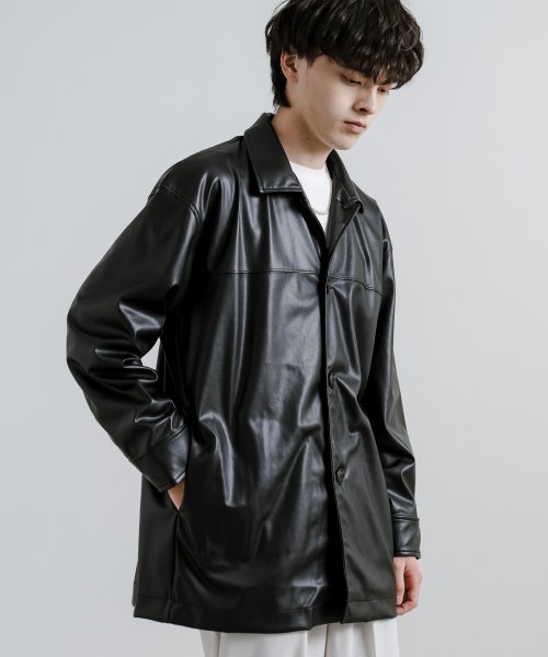 レザージャケット カーコート フェイクレザー メンズ アウター 革ジャン カバーオール オーバーサイズ ビッグシルエット ワイド ルーズ アメカジ カジュアル Upscape 着丈 肩幅 約56cm 身幅 袖丈 メンズ アメカジ Audience/アップスケープオーディエンス Audience 約57cm