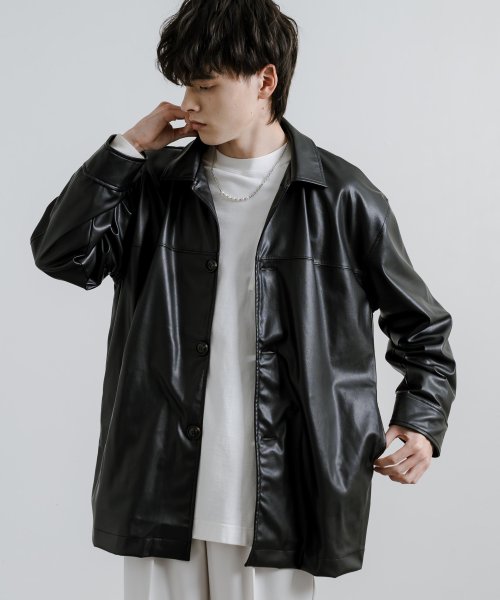 レザージャケット カーコート フェイクレザー メンズ アウター 革ジャン カバーオール オーバーサイズ ビッグシルエット ワイド ルーズ アメカジ カジュアル Upscape 着丈 肩幅 約56cm 身幅 袖丈 メンズ アメカジ Audience/アップスケープオーディエンス Audience 約57cm