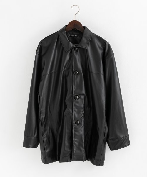 レザージャケット カーコート フェイクレザー メンズ アウター 革ジャン カバーオール オーバーサイズ ビッグシルエット ワイド ルーズ アメカジ カジュアル Upscape 着丈 肩幅 約56cm 身幅 袖丈 メンズ アメカジ Audience/アップスケープオーディエンス Audience 約57cm