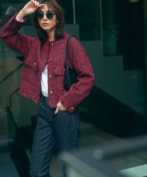 GIOLICA カラーミックスツイード ジャケット #075 #002 #305 #310 カラーミックスツイード モノトーンミックス レッドミックス ホワイト