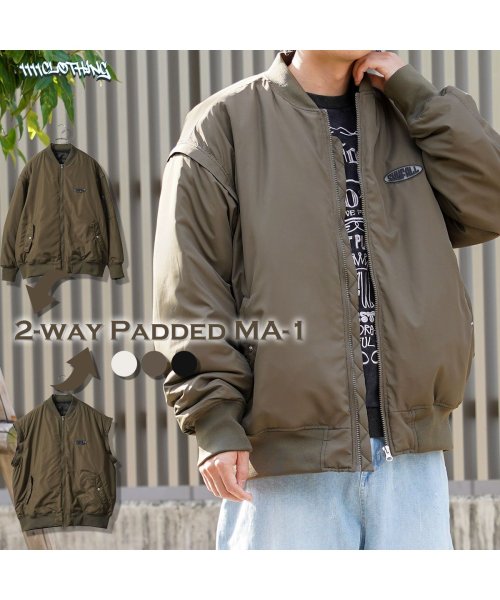 1111clothing(ワンフォークロージング)/◆2way パディング MA－1◆ ミリタリージャケット メンズ 2way ジャケット レディース ベスト フライトジャケット ワンポイント ロゴ アウター/img01