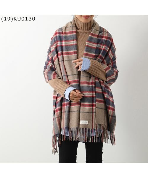 ◆ジョンストンズ カシミヤ 大判 ストール wa56 チェック柄 カシミヤ 大判 ストール