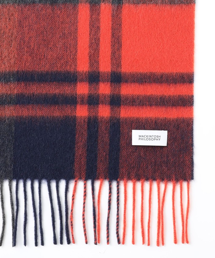 BURBERRY BLACK LABEL チェック柄 マフラー オレンジネイビー 美品】バーバリーロンドン カシミヤ100% マフラー ネイビー ノバ